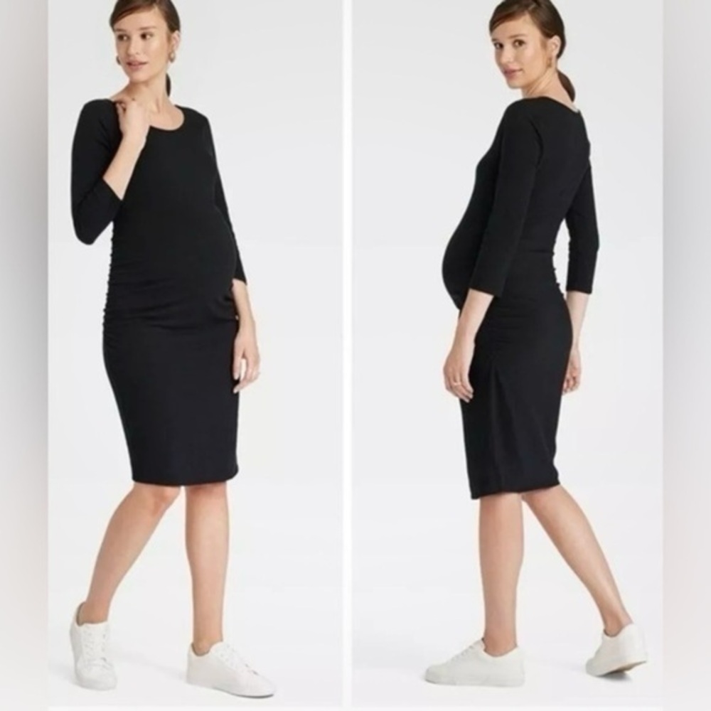 BLACK 3/4 LENGTH SLEEVE MATERNITY DRESS SIZE